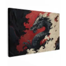 Zwarte draak - Rookwolken - Rood canvas 2cm klein -z3d