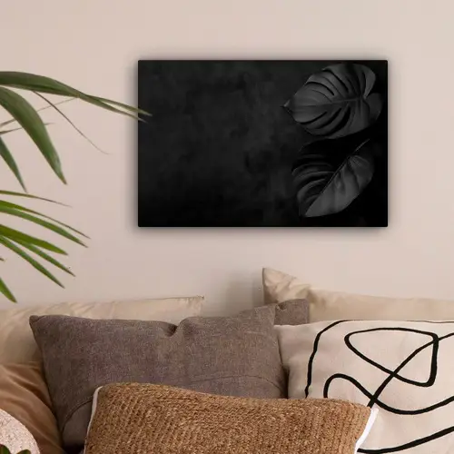 Zwart - Blad - Monstera canvas 2cm klein -sfeer1