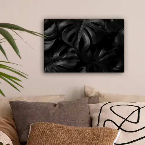 Zwart - Monstera - Bladeren canvas 2cm klein -sfeer1