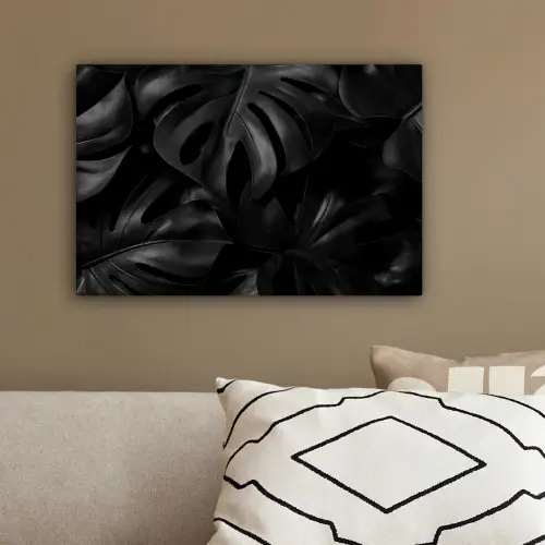 Zwart - Monstera - Bladeren canvas 2cm klein -sfeer3