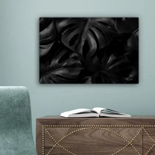 Zwart - Monstera - Bladeren canvas 2cm klein -sfeer4