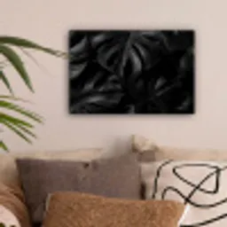 Zwart - Monstera - Bladeren canvas 2cm klein -sfeer1