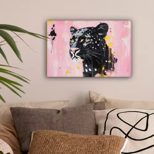 Zwart - Panter - Roze - Abstract canvas 2cm klein -sfeer1