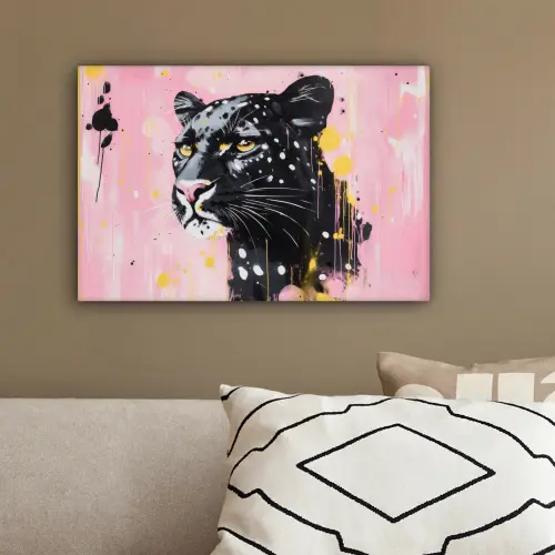 Zwart - Panter - Roze - Abstract canvas 2cm klein -sfeer3