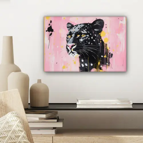 Zwart - Panter - Roze - Abstract canvas 2cm klein -sfeer6