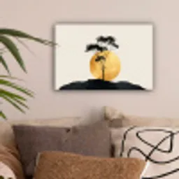 Zwarte boom - Gouden cirkel - Heuvel canvas 2cm klein -sfeer1