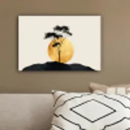 Zwarte boom - Gouden cirkel - Heuvel canvas 2cm klein -sfeer3