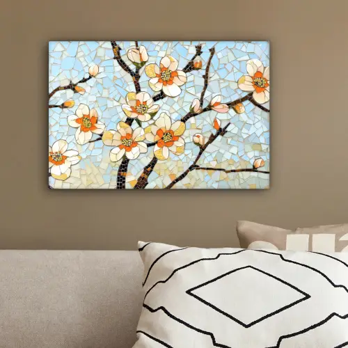Bloesems - Wit - Mozaïek - Tak canvas 2cm klein -sfeer3