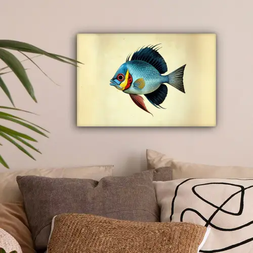 Blauw - Kieuwen - Vis - Illustratie canvas 2cm klein -sfeer1