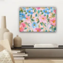 Blauw - Roze - Bloemen canvas 2cm klein -sfeer6