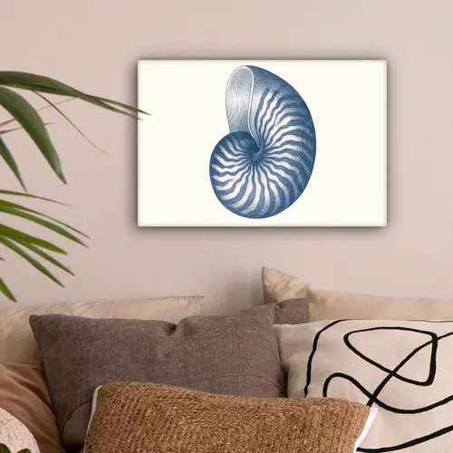 Blauw - Schelp - Spiraal canvas 2cm klein -sfeer1