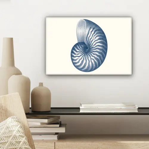 Blauw - Schelp - Spiraal canvas 2cm klein -sfeer6