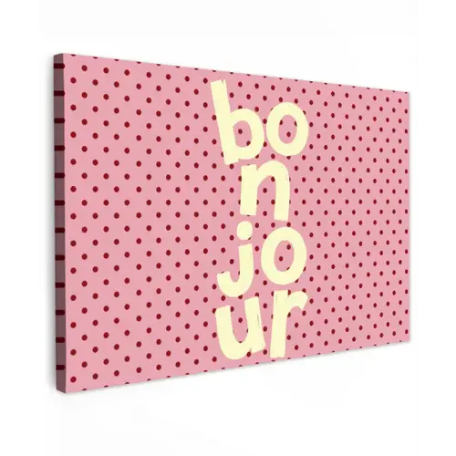 Bonjour - Stippen - Roze- Geel canvas 2cm klein -z3d