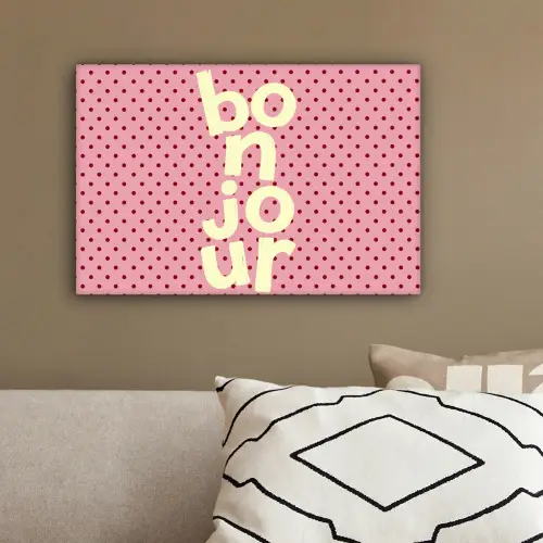 Bonjour - Stippen - Roze- Geel canvas 2cm klein -sfeer3