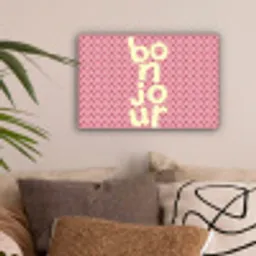 Bonjour - Stippen - Roze- Geel canvas 2cm klein -sfeer1