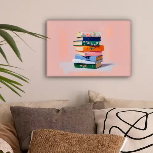 Boeken - Stapel - Kleurrijk canvas 2cm klein -sfeer1