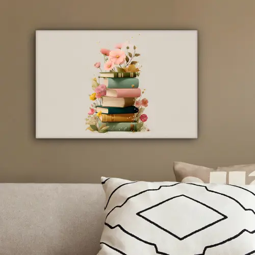 Boeken - Stapel - Bloemen - Kleurrijk canvas 2cm klein -sfeer3