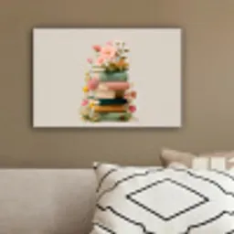 Boeken - Stapel - Bloemen - Kleurrijk canvas 2cm klein -sfeer3