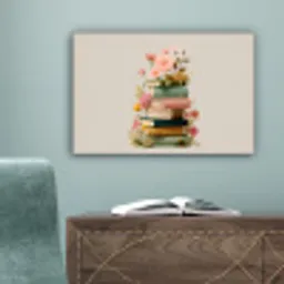 Boeken - Stapel - Bloemen - Kleurrijk canvas 2cm klein -sfeer4