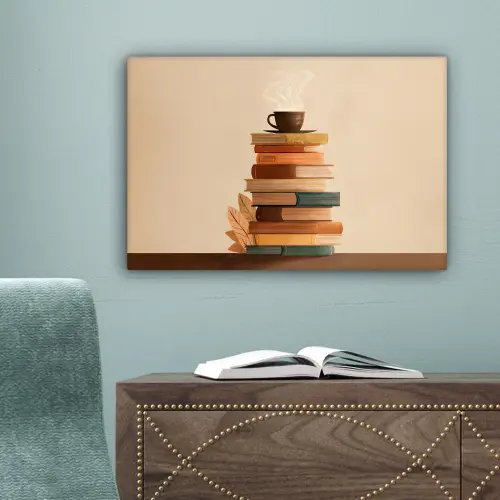 Boeken - Toren - Koffie - Beige canvas 2cm klein -sfeer4