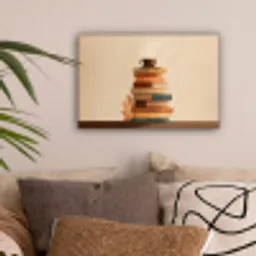 Boeken - Toren - Koffie - Beige canvas 2cm klein -sfeer1