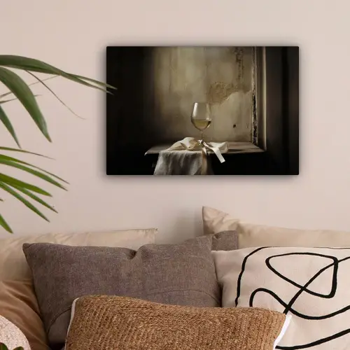 Strik - Beige - Witte - Wijn canvas 2cm klein -sfeer1