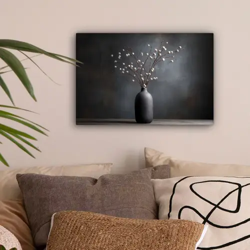 Takken - Vaas - Bolletjes - Wit canvas 2cm klein -sfeer1