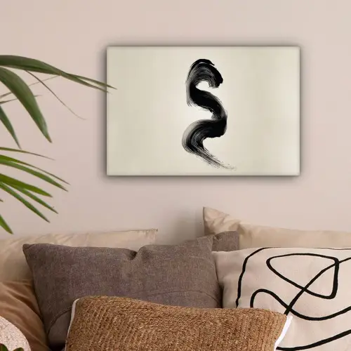 Penseelstreek - Zwart - Minimalistisch canvas 2cm klein -sfeer1