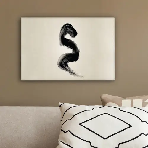 Penseelstreek - Zwart - Minimalistisch canvas 2cm klein -sfeer3