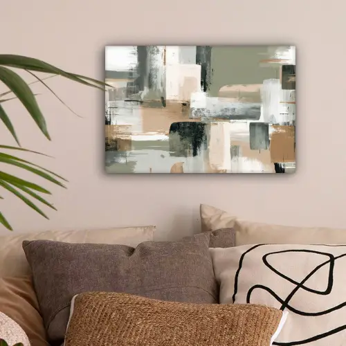 Penseelstreken - Abstract - Aardetinten canvas 2cm klein -sfeer1