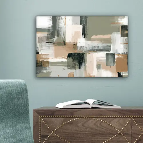Penseelstreken - Abstract - Aardetinten canvas 2cm klein -sfeer4