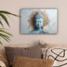 Boeddha - Beeld - Blauw - Bruin - Bloem canvas 2cm klein -sfeer1