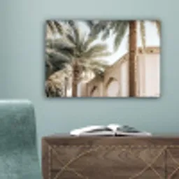 Gebouw - Palmbomen - Beige - Zon canvas 2cm klein -sfeer4