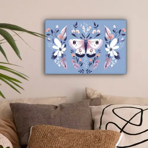 Vlinder - Vleugels - Stippen - Bloemen canvas 2cm klein -sfeer1