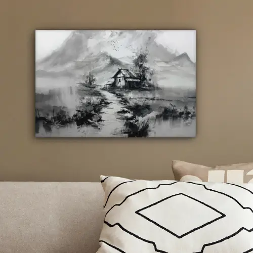 Hut - Grijs - Bergen - Mistig canvas 2cm klein -sfeer3