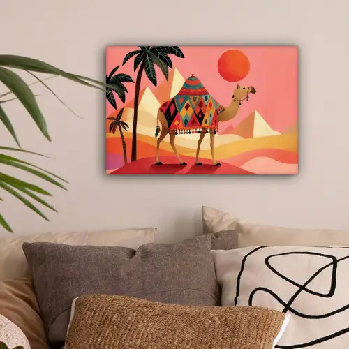 Kameel - Pyramides - Rode zon canvas 2cm klein -sfeer1