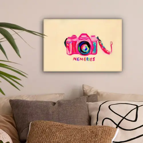 Camera - Memories - Roze - Geschilderd canvas 2cm klein -sfeer1