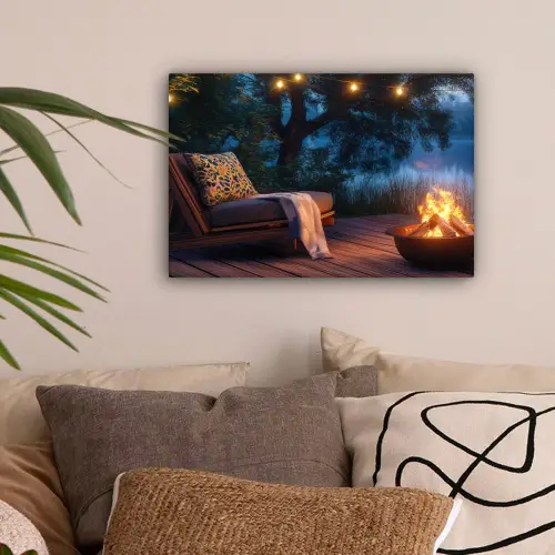 Kampvuur - Meer - Avondlicht canvas 2cm klein -sfeer1