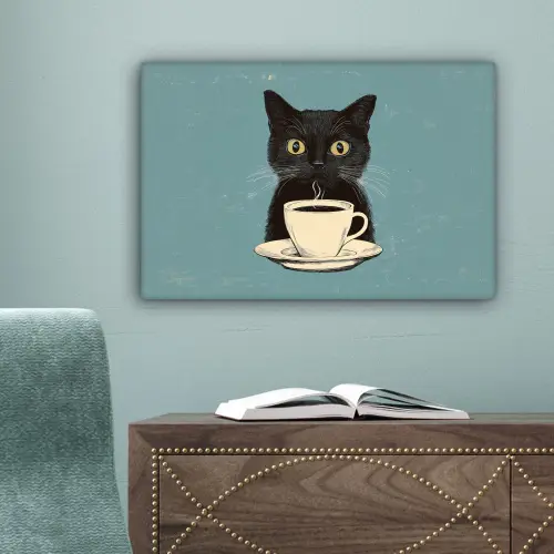 Kat - Zwart - Koffie - Minimalistisch canvas 2cm klein -sfeer4