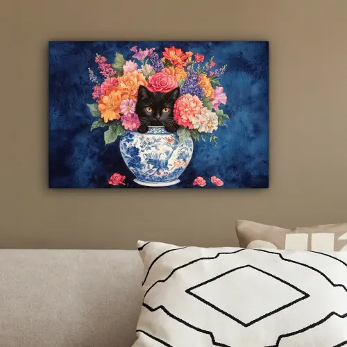 Kat - Felgekleurde bloemen - Vaas canvas 2cm klein -sfeer3