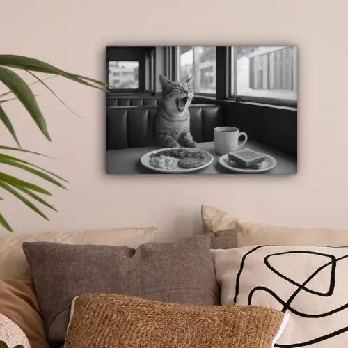 Kat - Koffie - Brood - Zwart canvas 2cm klein -sfeer1