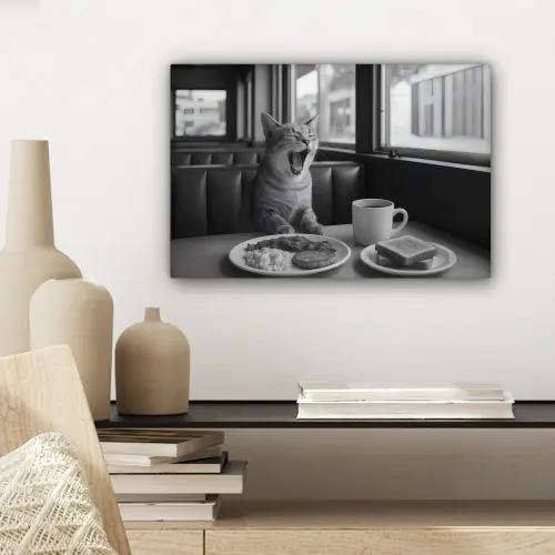 Kat - Koffie - Brood - Zwart canvas 2cm klein -sfeer6