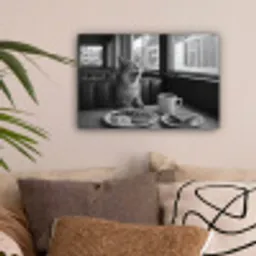 Kat - Koffie - Brood - Zwart canvas 2cm klein -sfeer1