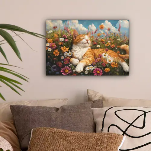 Kat - Bloemen - Ontspannen canvas 2cm klein -sfeer1
