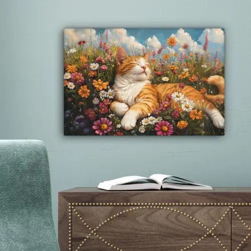 Kat - Bloemen - Ontspannen canvas 2cm klein -sfeer4