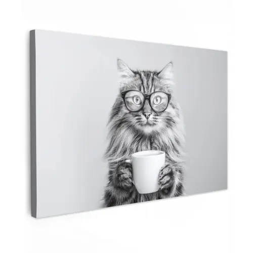 Kat - Bril - Mok - Pluizig canvas 2cm klein -z3d
