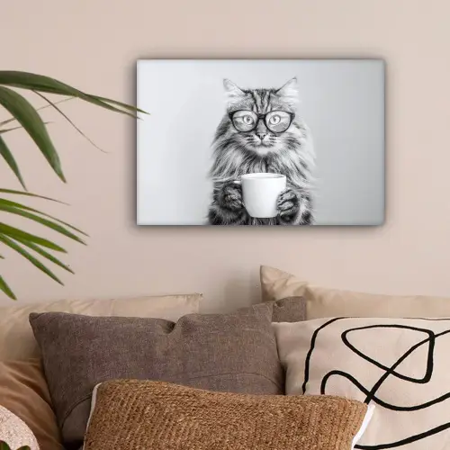Kat - Bril - Mok - Pluizig canvas 2cm klein -sfeer1