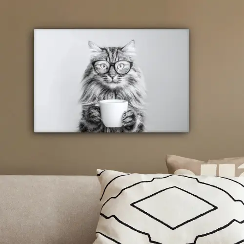 Kat - Bril - Mok - Pluizig canvas 2cm klein -sfeer3