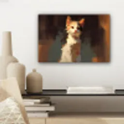 Kat - Geschilderd - Artistiek - Wit canvas 2cm klein -sfeer6