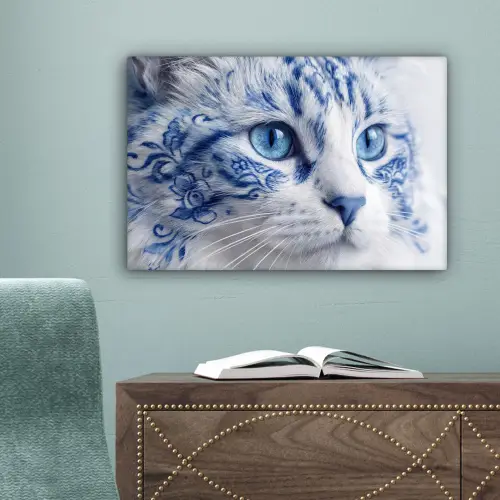 Kat - Patroon - Blauw canvas 2cm klein -sfeer4